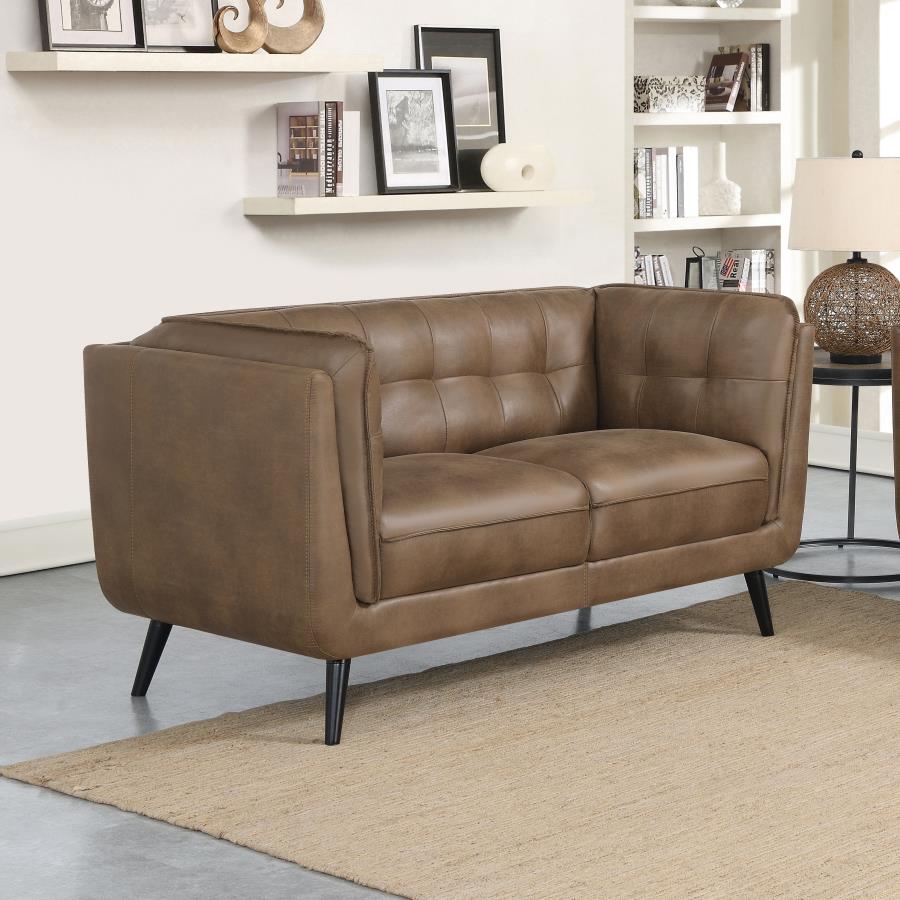 (image for) Thatcher Upholstered Tuxedo Arm Tufted Loveseat Brown