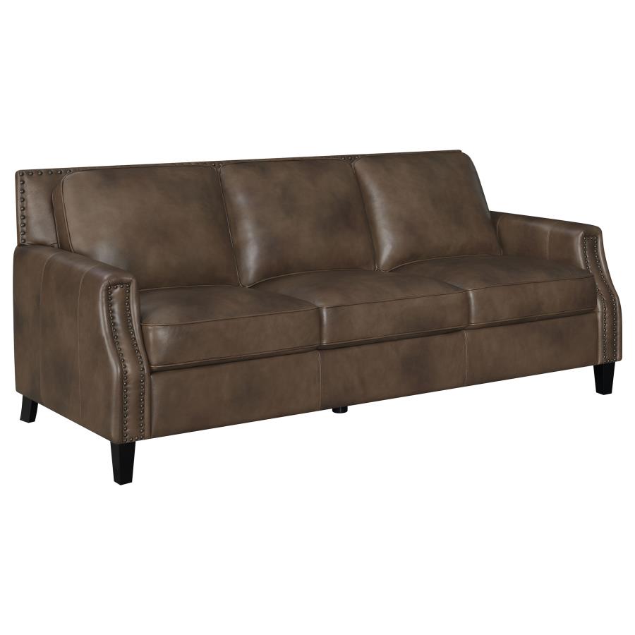 (image for) Leaton 2-piece Upholstered Recessed Arm Sofa Set Brown Sugar