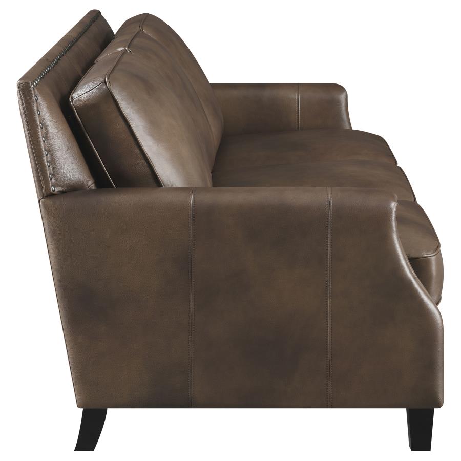 (image for) Leaton 2-piece Upholstered Recessed Arm Sofa Set Brown Sugar