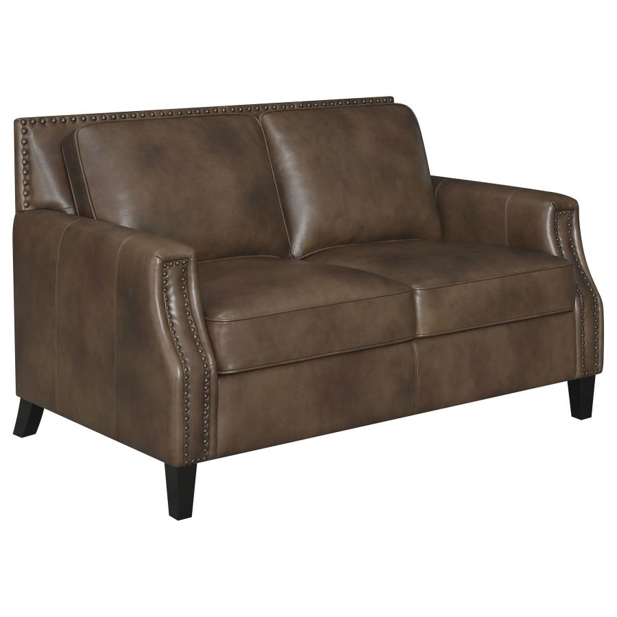 (image for) Leaton 2-piece Upholstered Recessed Arm Sofa Set Brown Sugar