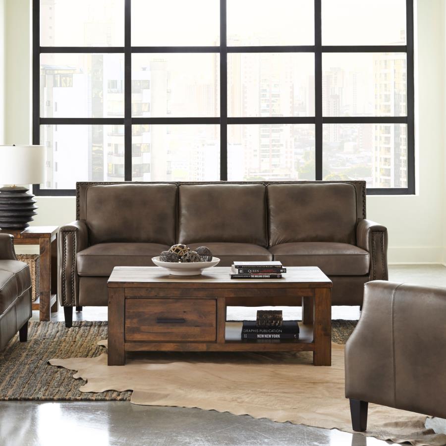 (image for) Leaton Upholstered Recessed Arm Sofa Brown Sugar