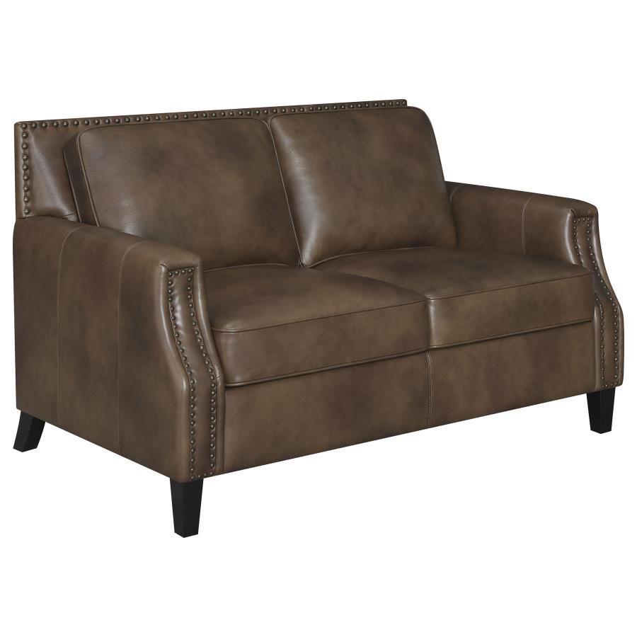 (image for) Leaton Upholstered Recessed Arm Loveseat Brown Sugar - Click Image to Close