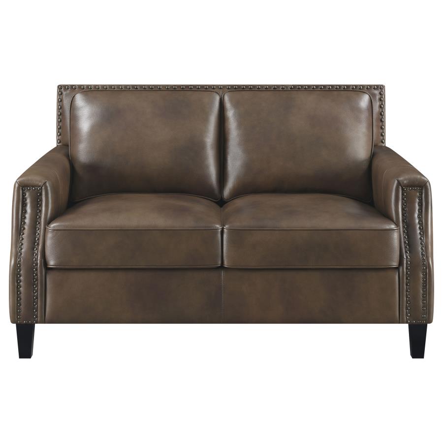 (image for) Leaton Upholstered Recessed Arm Loveseat Brown Sugar