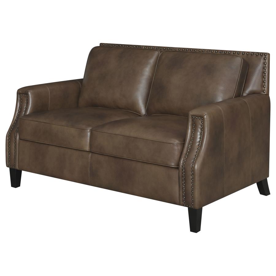 (image for) Leaton Upholstered Recessed Arm Loveseat Brown Sugar