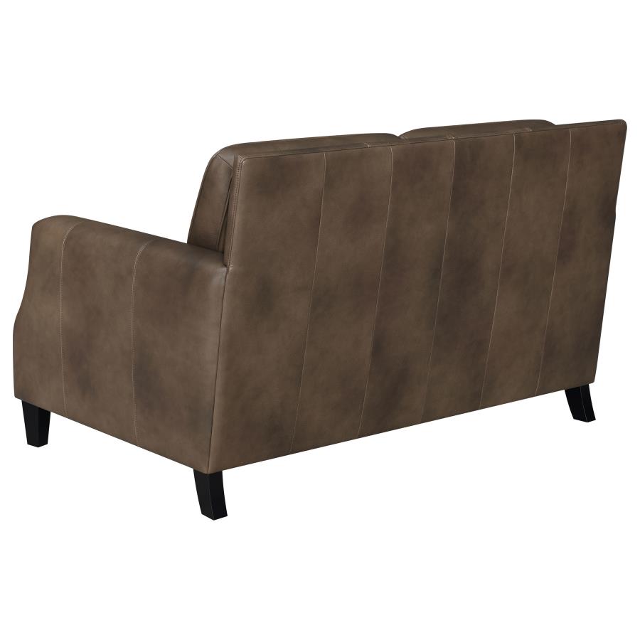 (image for) Leaton Upholstered Recessed Arm Loveseat Brown Sugar