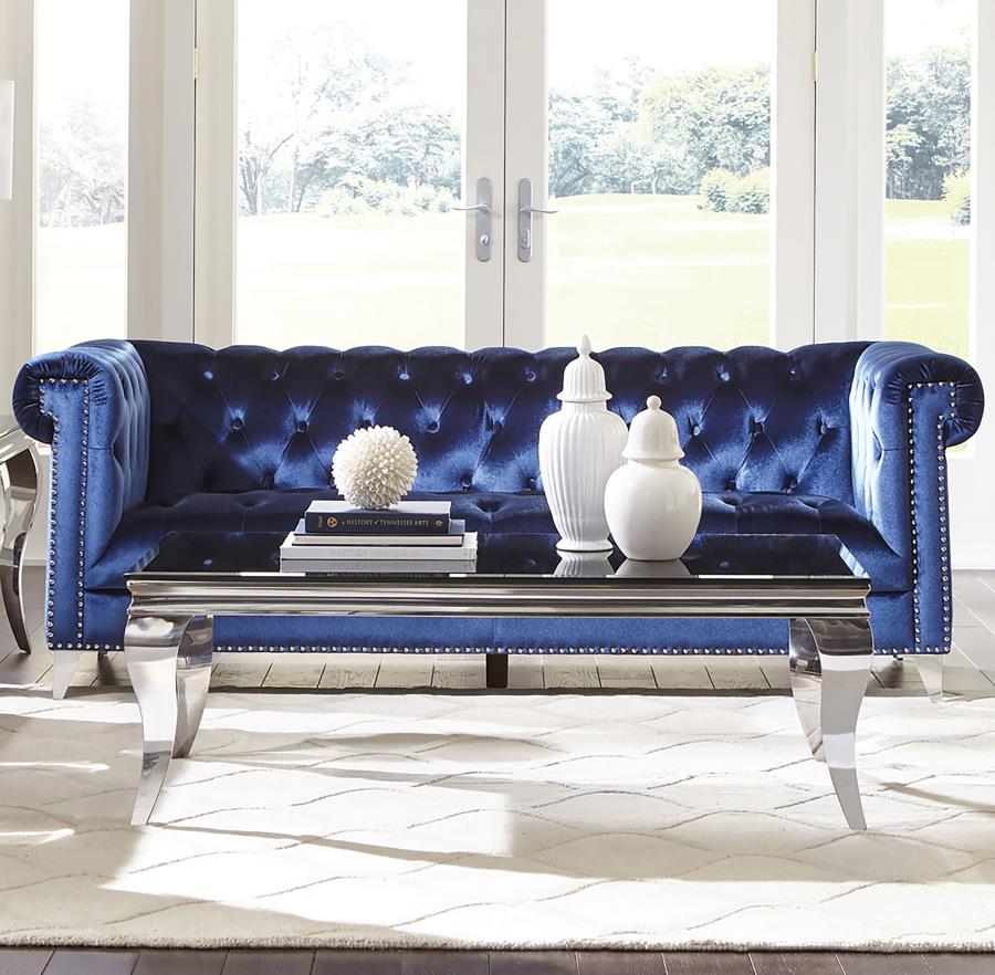 (image for) Bleker Upholstered Tuxedo Arm Tufted Sofa Blue