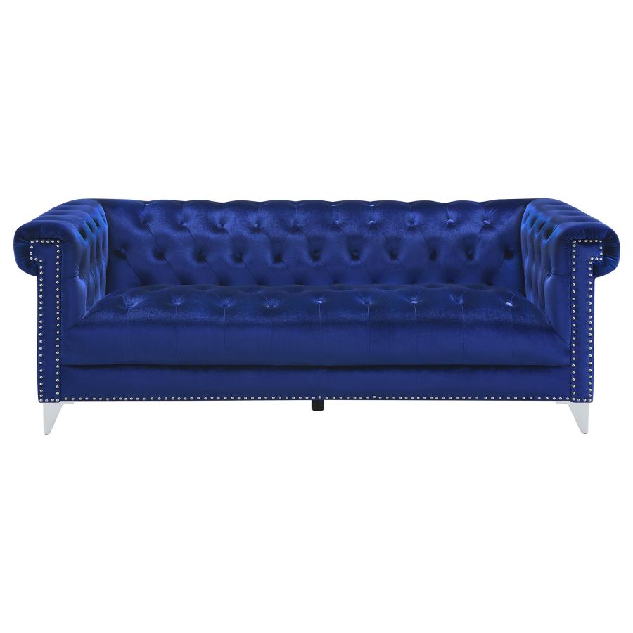 (image for) Bleker Upholstered Tuxedo Arm Tufted Sofa Blue