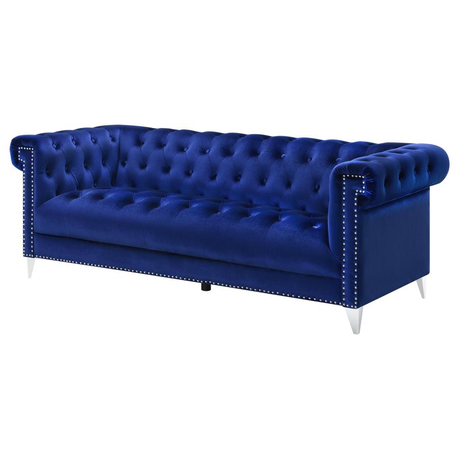 (image for) Bleker Upholstered Tuxedo Arm Tufted Sofa Blue