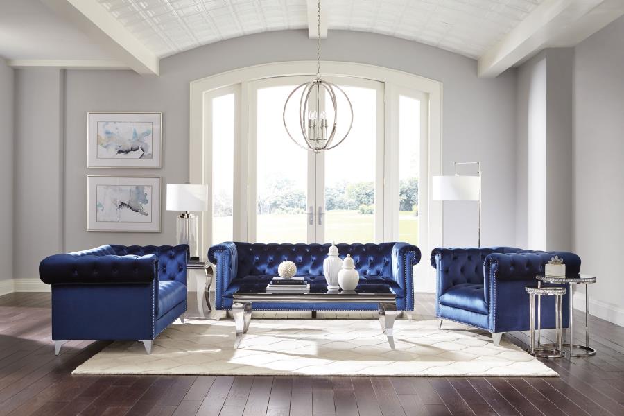 (image for) Bleker Upholstered Tuxedo Arm Tufted Sofa Blue