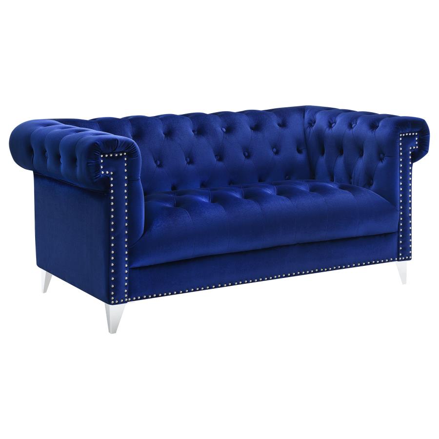 (image for) Bleker Upholstered Tuxedo Arm Tufted Loveseat Blue