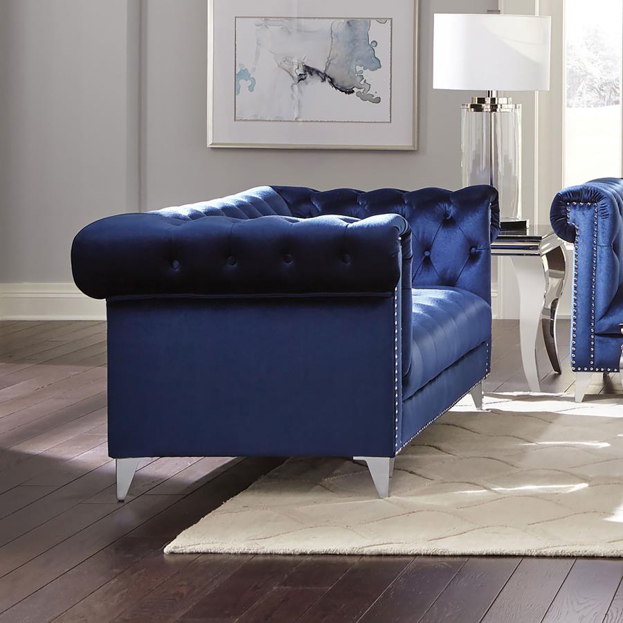 (image for) Bleker Upholstered Tuxedo Arm Tufted Loveseat Blue