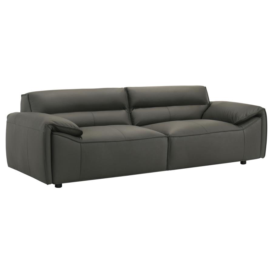 (image for) Buxton Top Grain Leather Upholstered Sofa Graphite