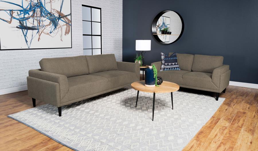 (image for) Rilynn 2-piece Upholstered Track Arm Sofa Set Brown - Click Image to Close