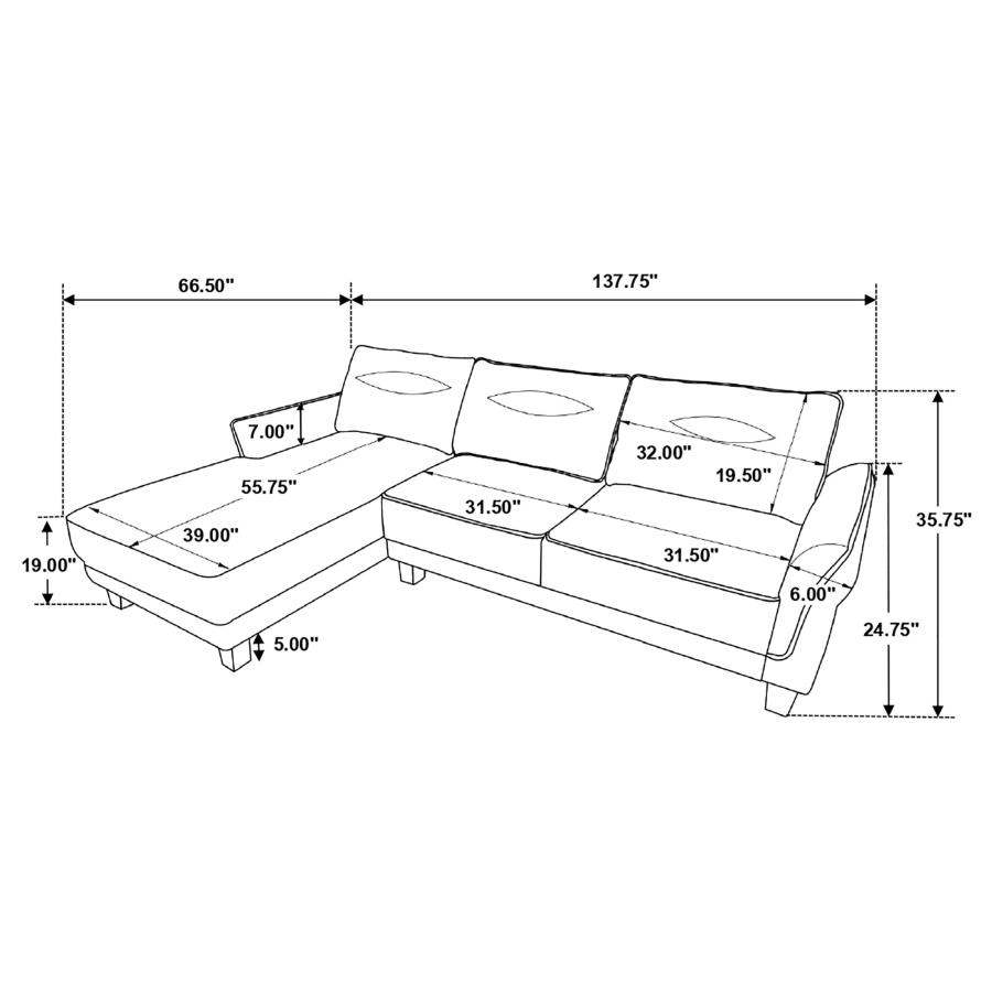 (image for) Caspian Upholstered Curved Arm Chaise Sectional Sofa Grey