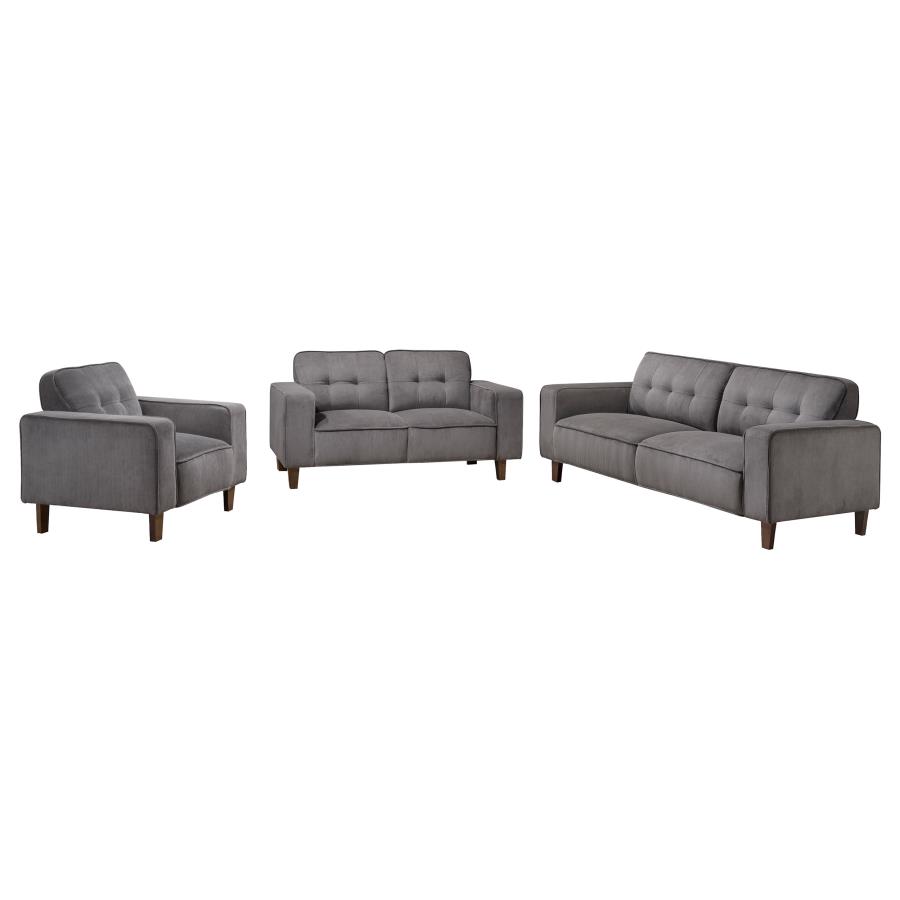 (image for) Deerhurst 3-piece Upholstered Track Arm Sofa Set Charcoal