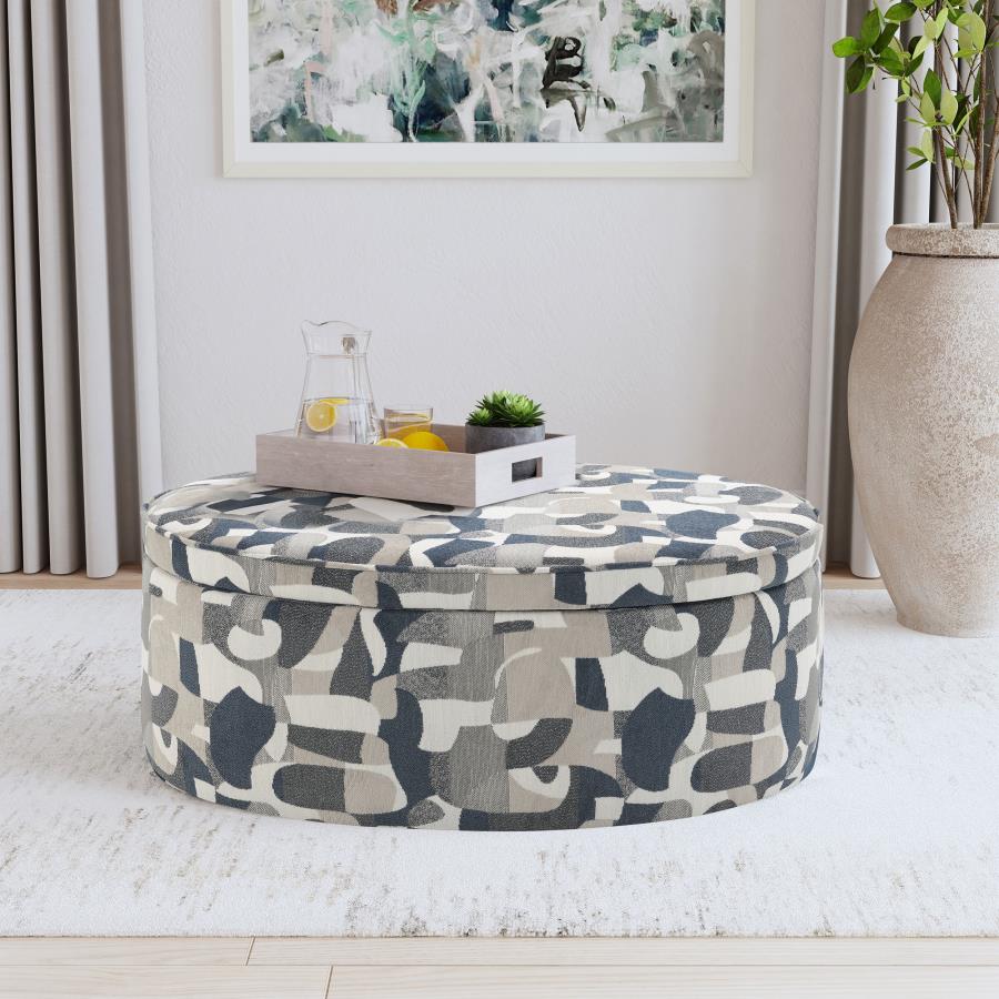 (image for) Tomkins Oval Upholstered Storage Ottoman Indigo Blue