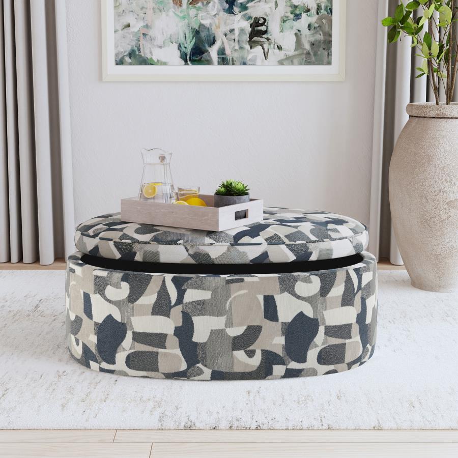 (image for) Tomkins Oval Upholstered Storage Ottoman Indigo Blue