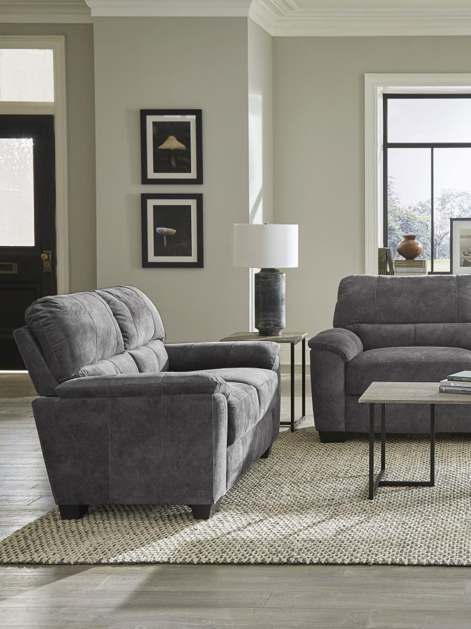 (image for) Hartsook Upholstered Padded Arm Loveseat Charcoal Grey