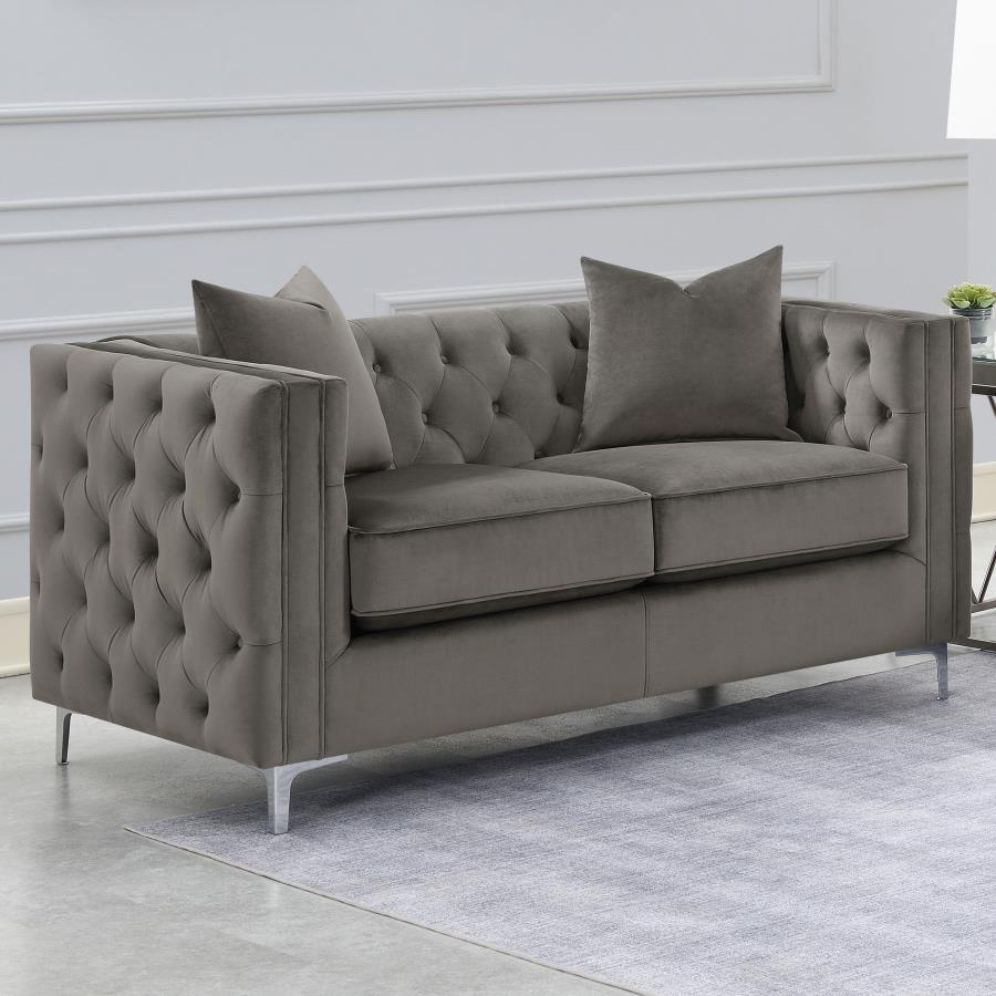 (image for) Phoebe Upholstered Tuxedo Arm Tufted Loveseat Urban Bronze