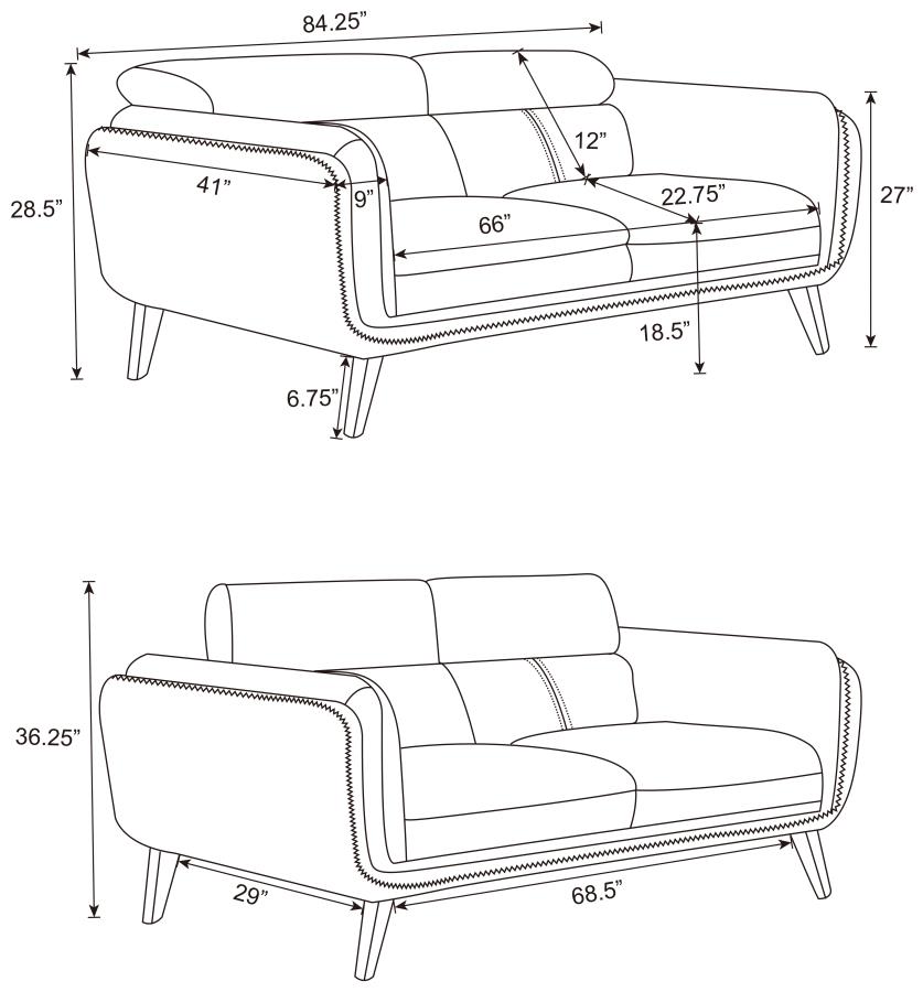 (image for) Shania 2-piece Upholstered Low Back Sofa Set Black