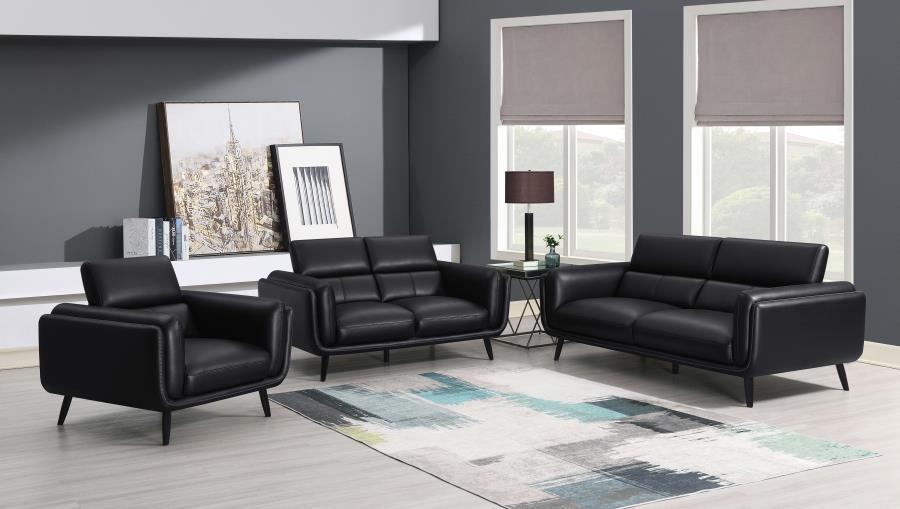 (image for) Shania 3-piece Upholstered Low Back Sofa Set Black