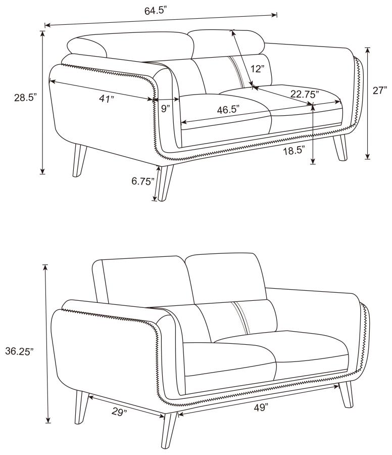 (image for) Shania 3-piece Upholstered Low Back Sofa Set Black