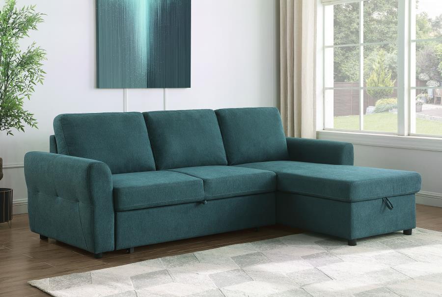 (image for) Samantha Upholstered Storage Sleeper Sectional Sofa Teal