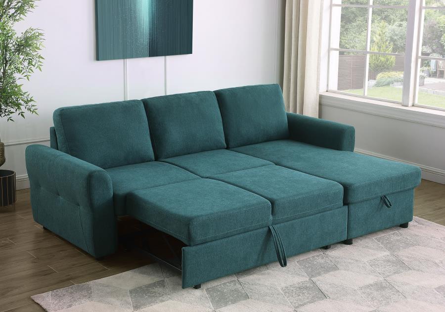 (image for) Samantha Upholstered Storage Sleeper Sectional Sofa Teal