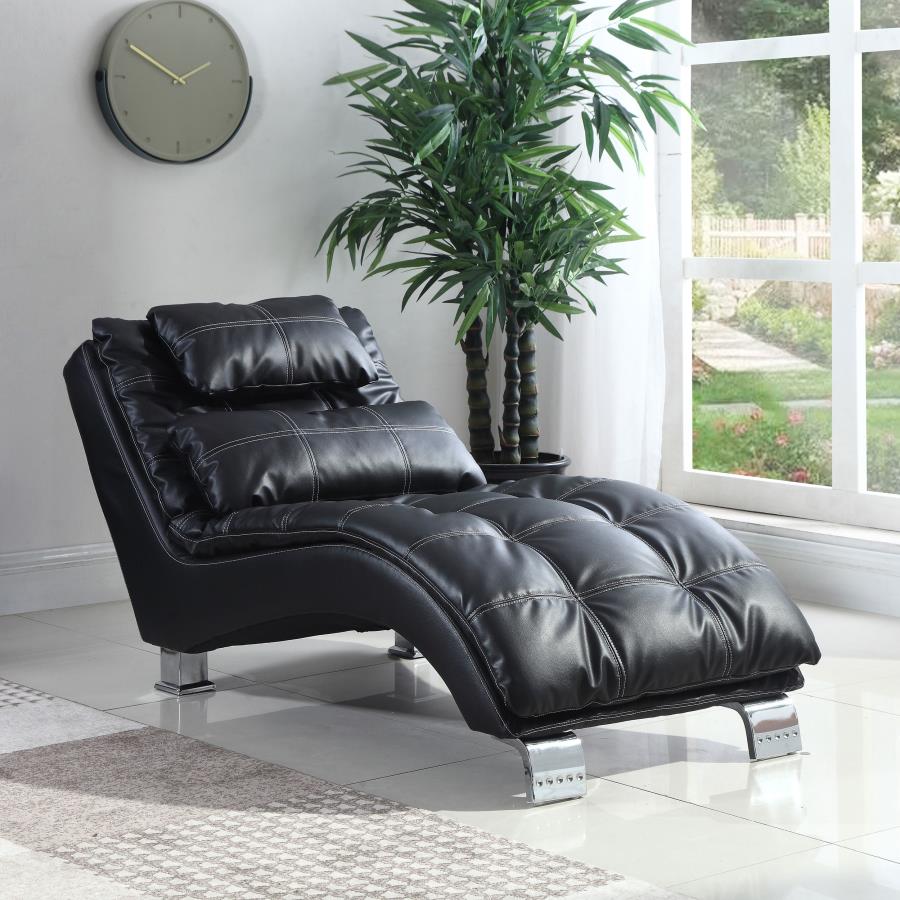 (image for) Dilleston Faux Leather Upholstered Tufted Chaise Black