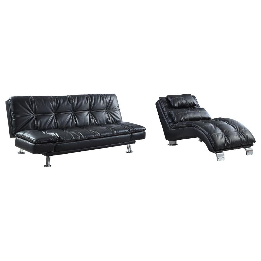 (image for) Dilleston Faux Leather Upholstered Tufted Chaise Black