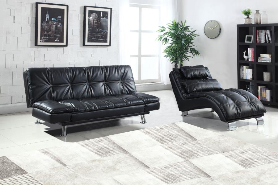 (image for) Dilleston Faux Leather Upholstered Tufted Chaise Black