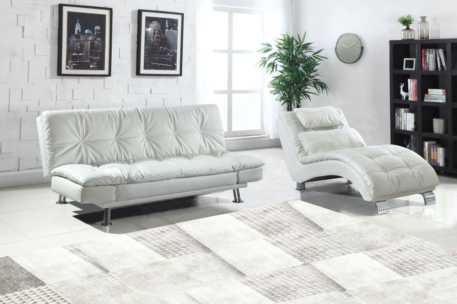 (image for) Dilleston Faux Leather Upholstered Tufted Chaise White