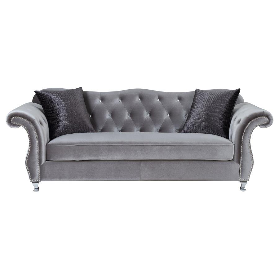 (image for) Frostine Upholstered Rolled Arm Tufted Sofa Silver