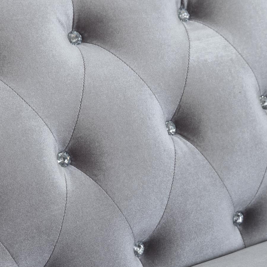 (image for) Frostine Upholstered Rolled Arm Tufted Loveseat Silver