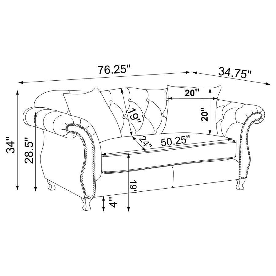 (image for) Frostine Upholstered Rolled Arm Tufted Loveseat Silver