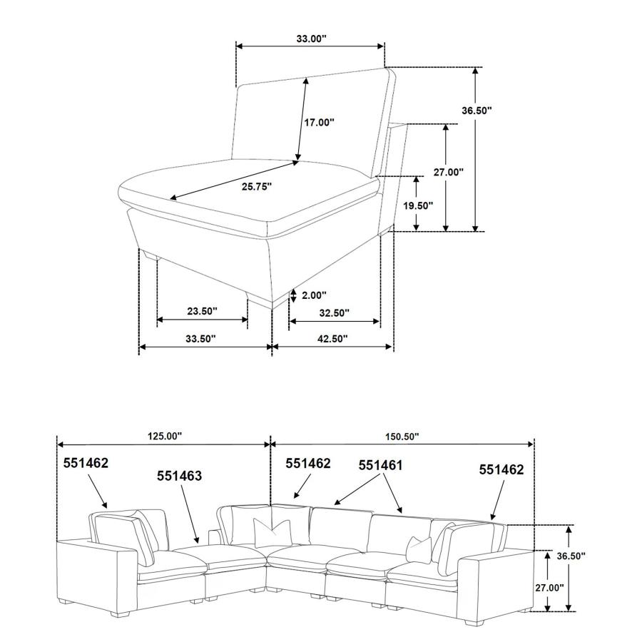 (image for) Lakeview 6-piece Upholstered Modular Sectional Sofa Ivory