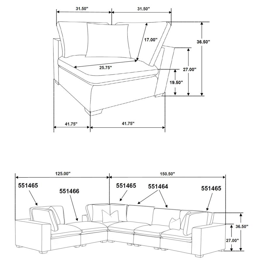 (image for) Lakeview 5-piece Upholstered Modular Sectional Chocolate