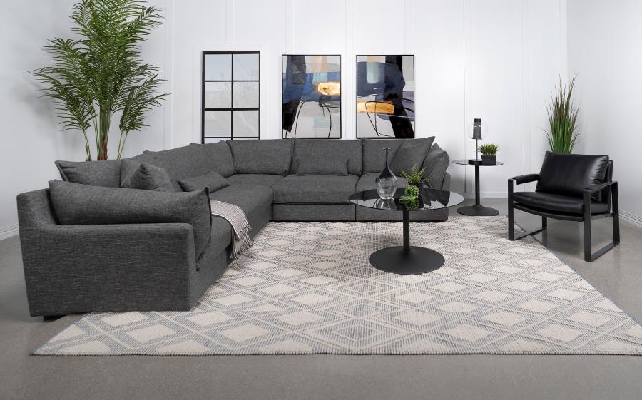 (image for) Sasha 5-piece Upholstered Modular Sectional Barely Black