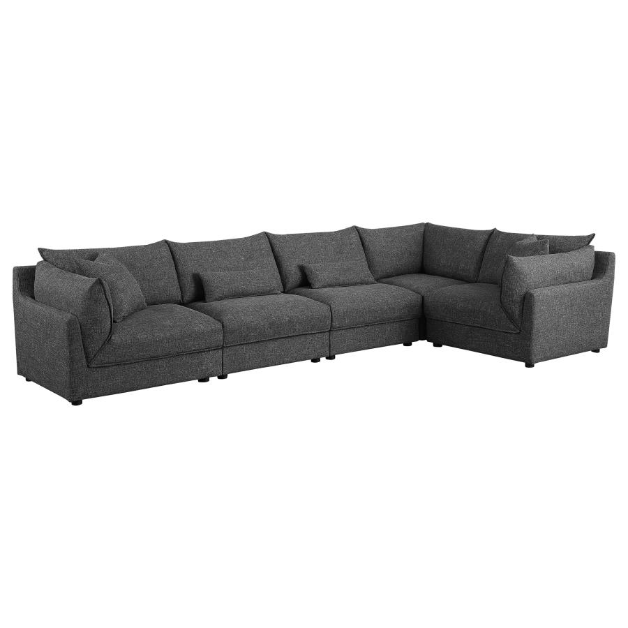 (image for) Sasha 5-piece Upholstered Modular Sectional Barely Black