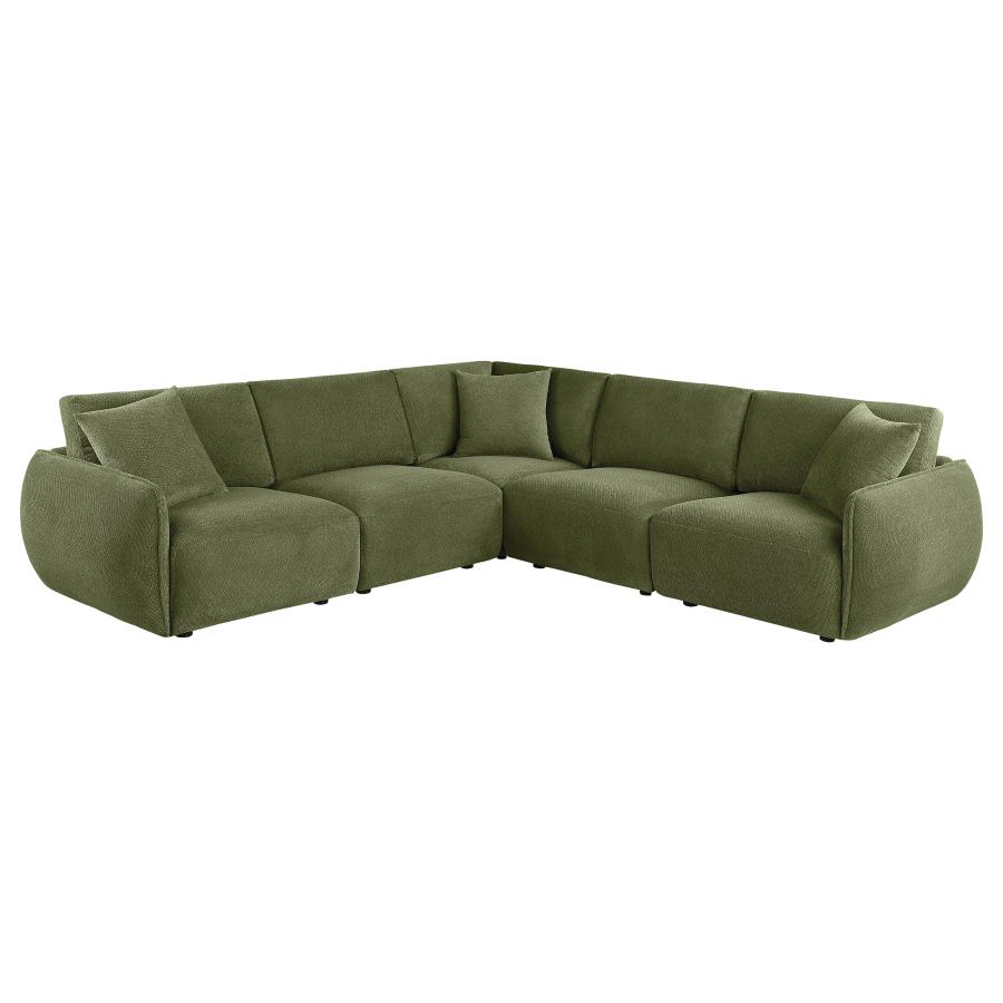(image for) Elysia 5-piece Chenille Upholstered Modular Sectional Sofa Green