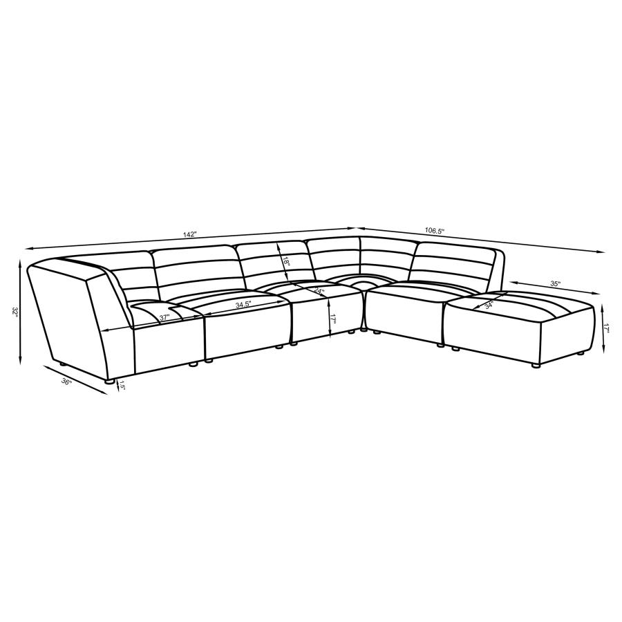 (image for) Sunny 6-piece Upholstered Modular Sectional Sofa Charcoal