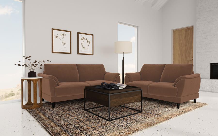 (image for) Selma 2-piece Velvet Upholstered Crescent Arm Sofa Set Rust