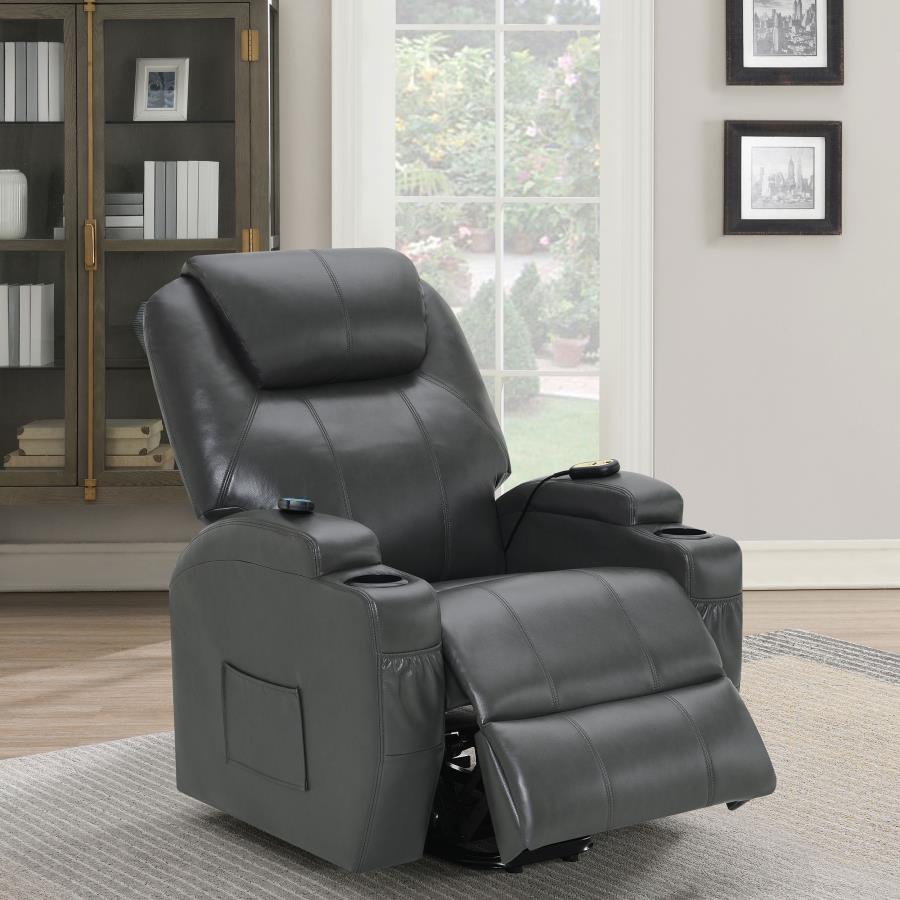 (image for) Sanger Upholstered Power Lift Massage Recliner Charcoal Grey