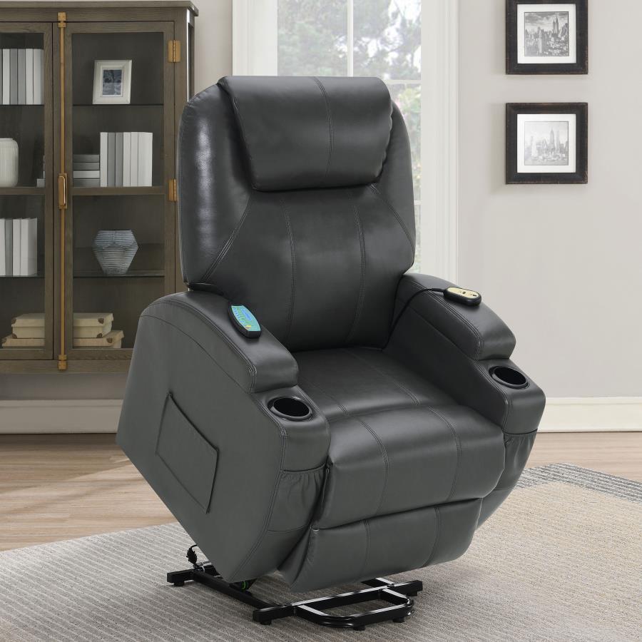 (image for) Sanger Upholstered Power Lift Massage Recliner Charcoal Grey