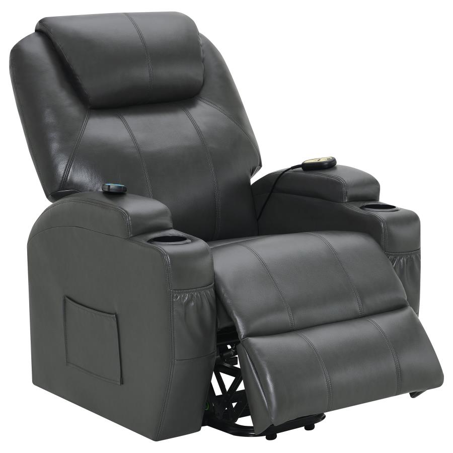 (image for) Sanger Upholstered Power Lift Massage Recliner Charcoal Grey