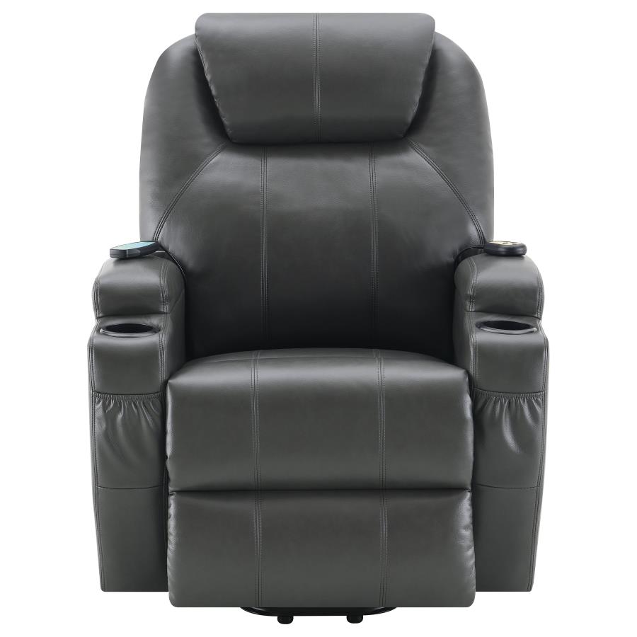 (image for) Sanger Upholstered Power Lift Massage Recliner Charcoal Grey