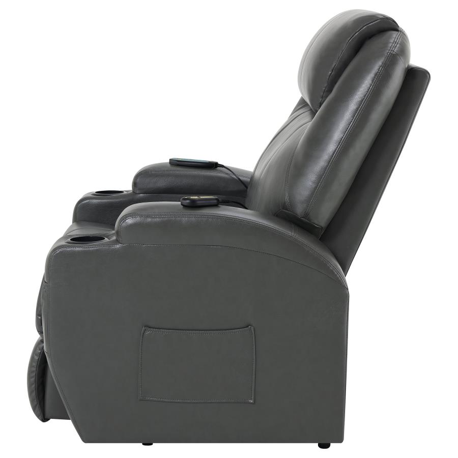 (image for) Sanger Upholstered Power Lift Massage Recliner Charcoal Grey