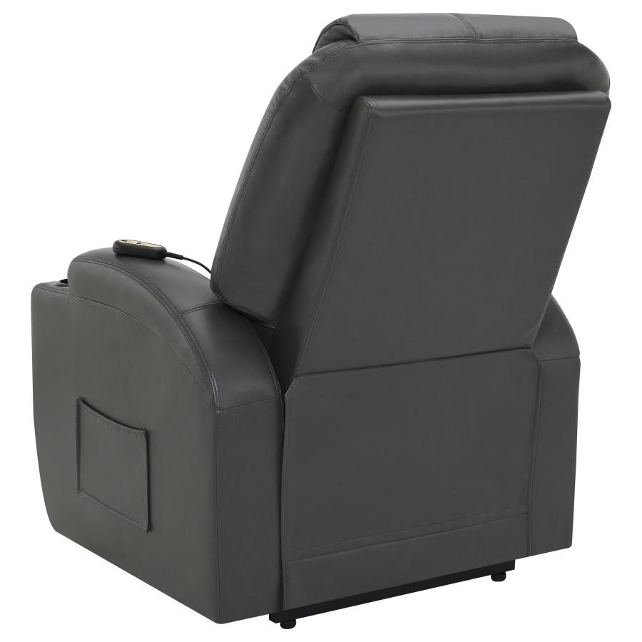 (image for) Sanger Upholstered Power Lift Massage Recliner Charcoal Grey