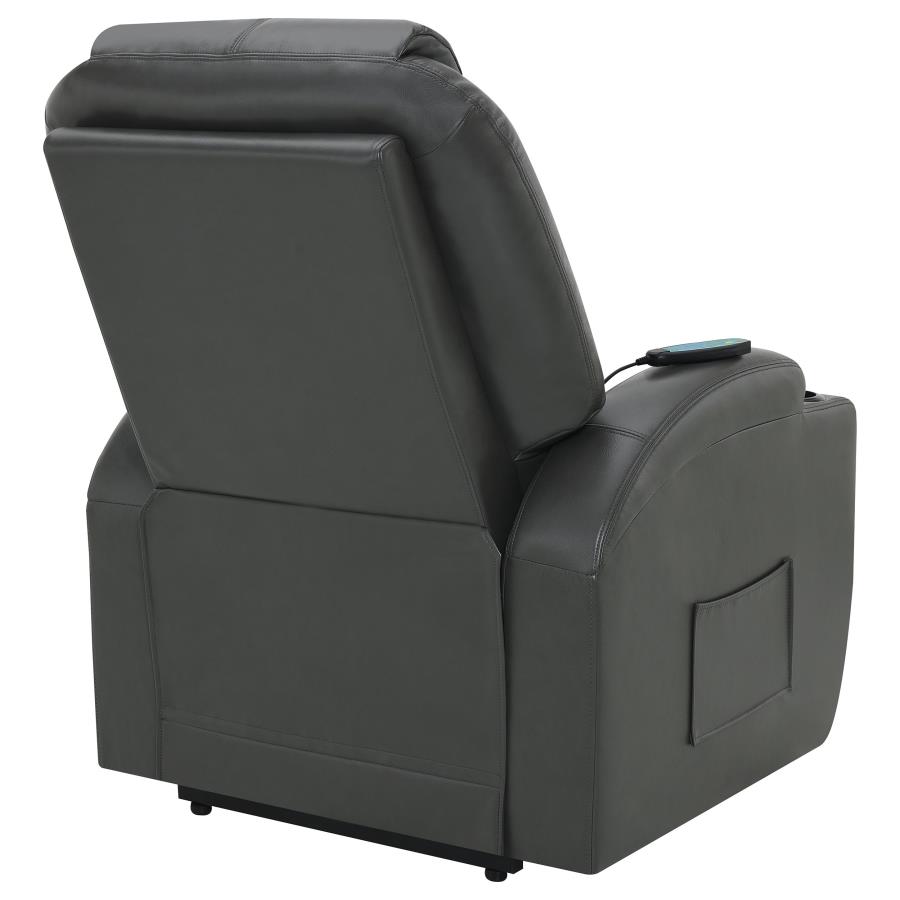 (image for) Sanger Upholstered Power Lift Massage Recliner Charcoal Grey