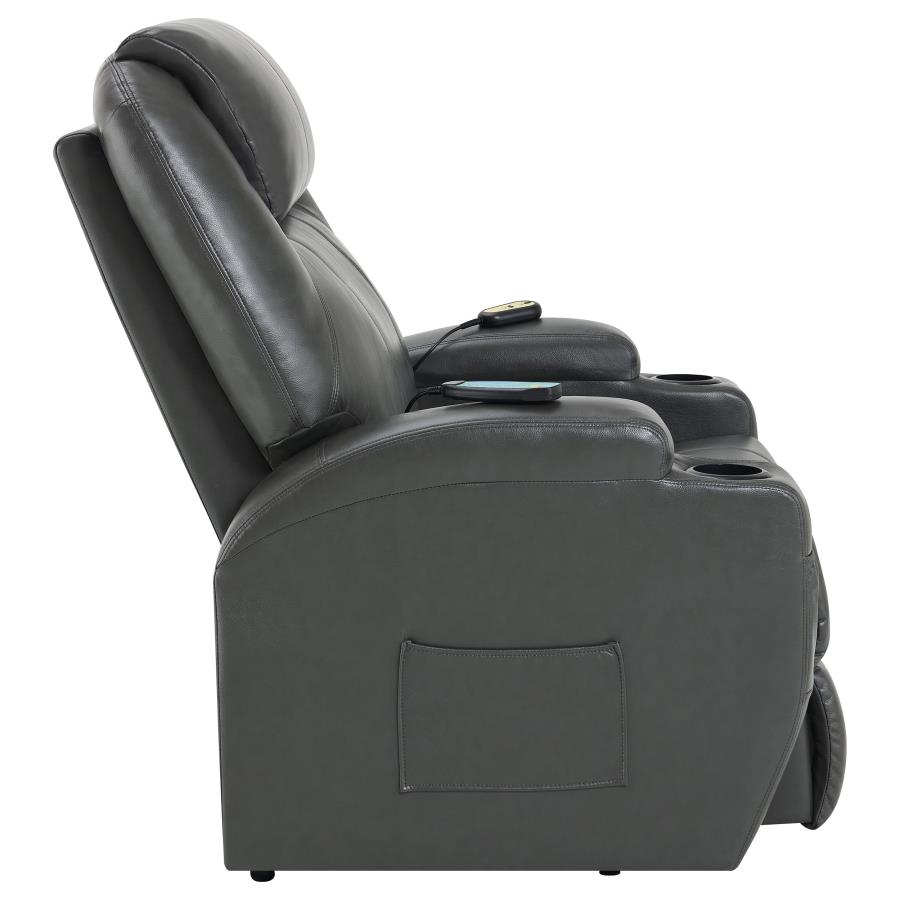 (image for) Sanger Upholstered Power Lift Massage Recliner Charcoal Grey